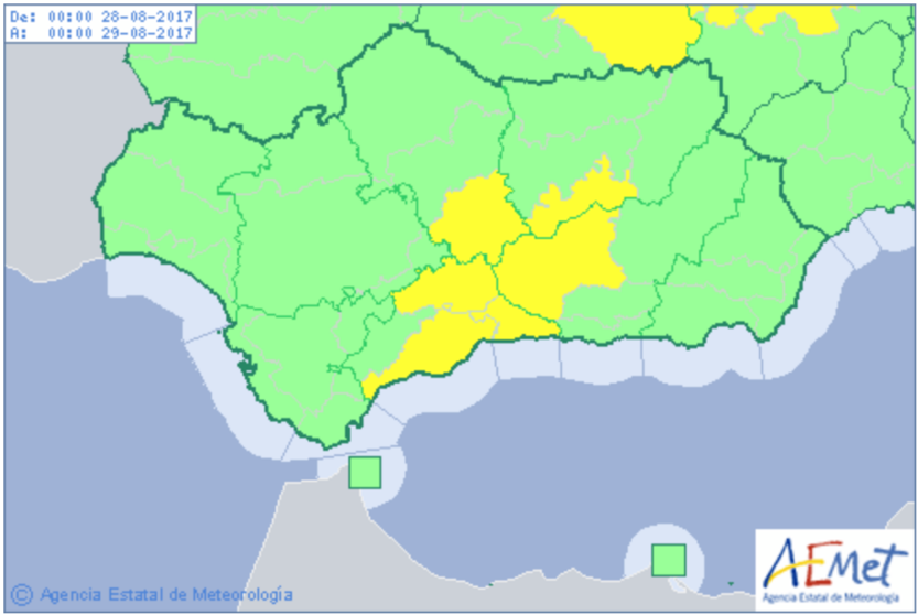 Nivel avisos meteorologicos lunes 28 agosto 2017