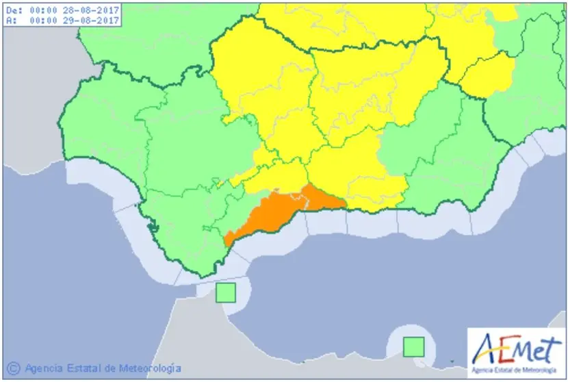Aviso naranaja lunes 28 de agosto
