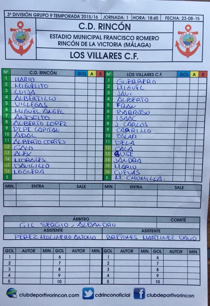Alineación CD Rincón 23agosto2015