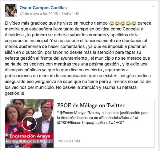 Captura de pantalla Redes Sociales Oscar Campos concejal