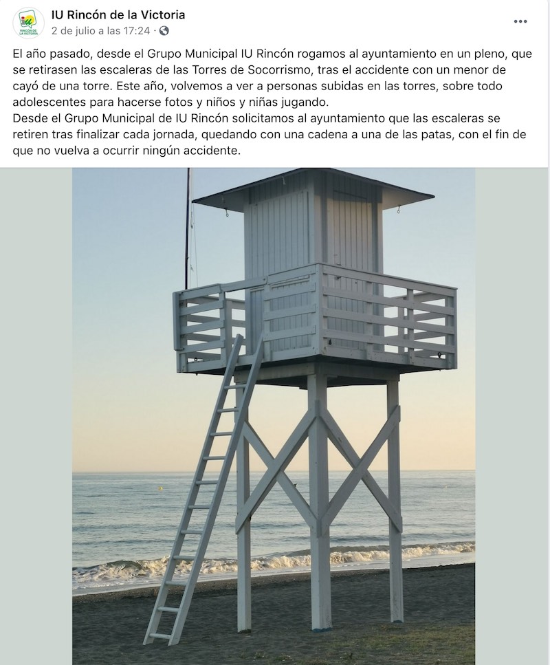Denuncia en rrss IU sobre escaleras torre vigilancia
